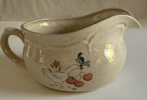 Vintage Goose Blue Bow Cherries Marmalade Stoneware Gravy Boat Cottagecore